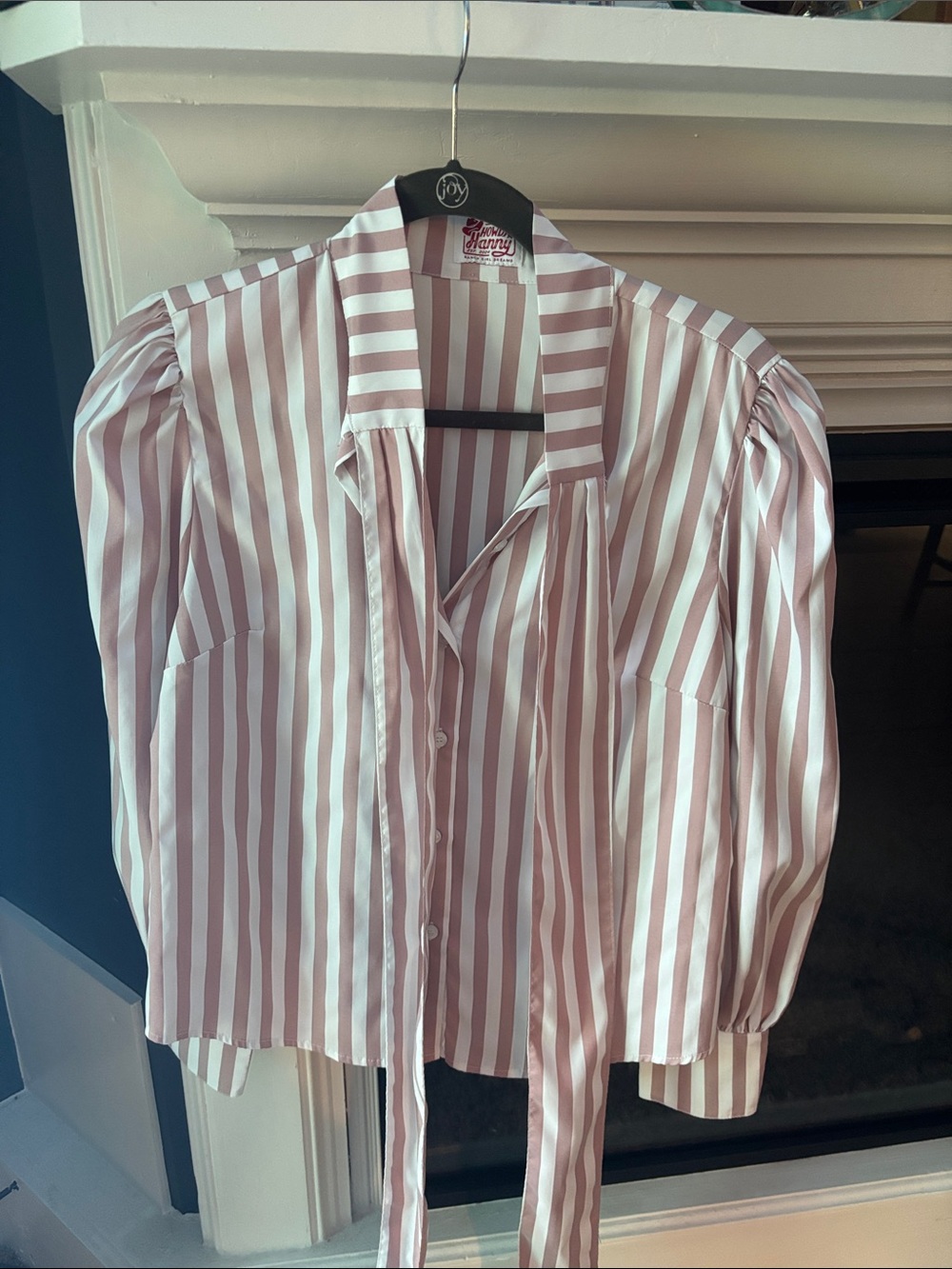 Tie-Neck Striped Blouse in Pink and White